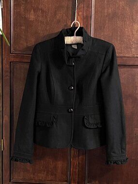 J CREW x ROBERT NOBLE WOOL RUFFLE BLAZER JACKET BLACK
